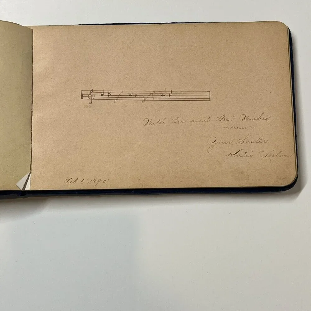 1880s Antique AUTOGRAPH ALBUM Blue Velvet Cover Anna J. Nelson Blooming Prairie